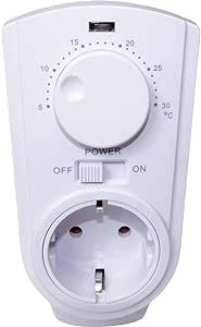 Compact Plug-in Thermostat with Rotary Knob.